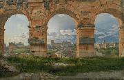 Christoffer Wilhelm Eckersberg View through three northwest arches of the Colosseum in Rome.Storm gathering over the city (mk09) oil painting reproduction